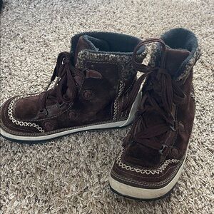 Merrell Puffin Lace Mid Brown Women's Lined Suede Lace Up Snow Boots size 6.5